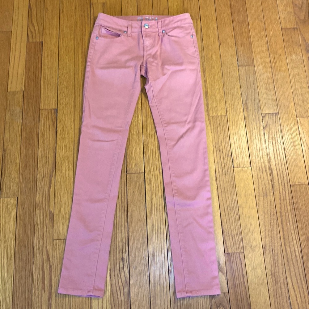 Delia's Olivia skinny pink salmon juniors jeans pants 1
